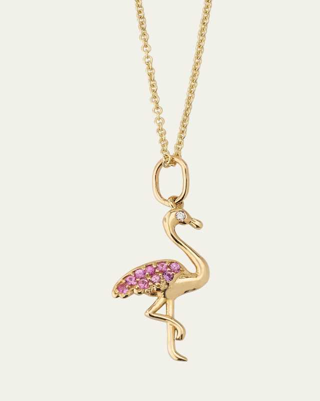 Girl's Flamingo Pink Diamond Charm Necklace